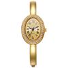 Elegant Women's Oval Bangle Watch Crystal Bezel Gold Tone Quartz Wristwatch Ladies Dress Watch