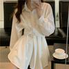 Women's Elegant Slim-Fit Long-Sleeve Shirt Dress: Waist-Cinching, Irregular Hem, French Style for Spring and Autumn