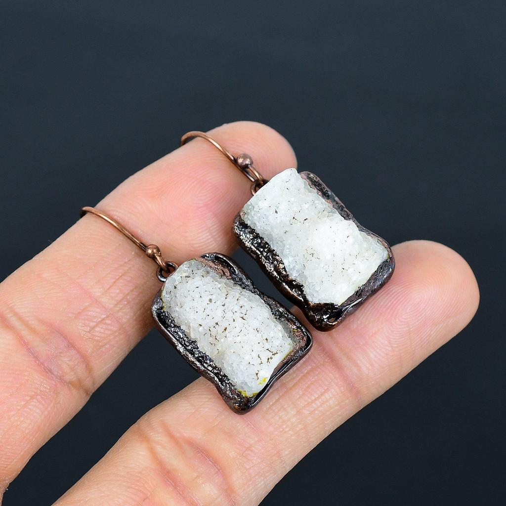 Crystal Quartz Copper Electroformed Earrings, Handmade Gemstone Earrings Jewelry, Gifts For Wife Brand New Earrings