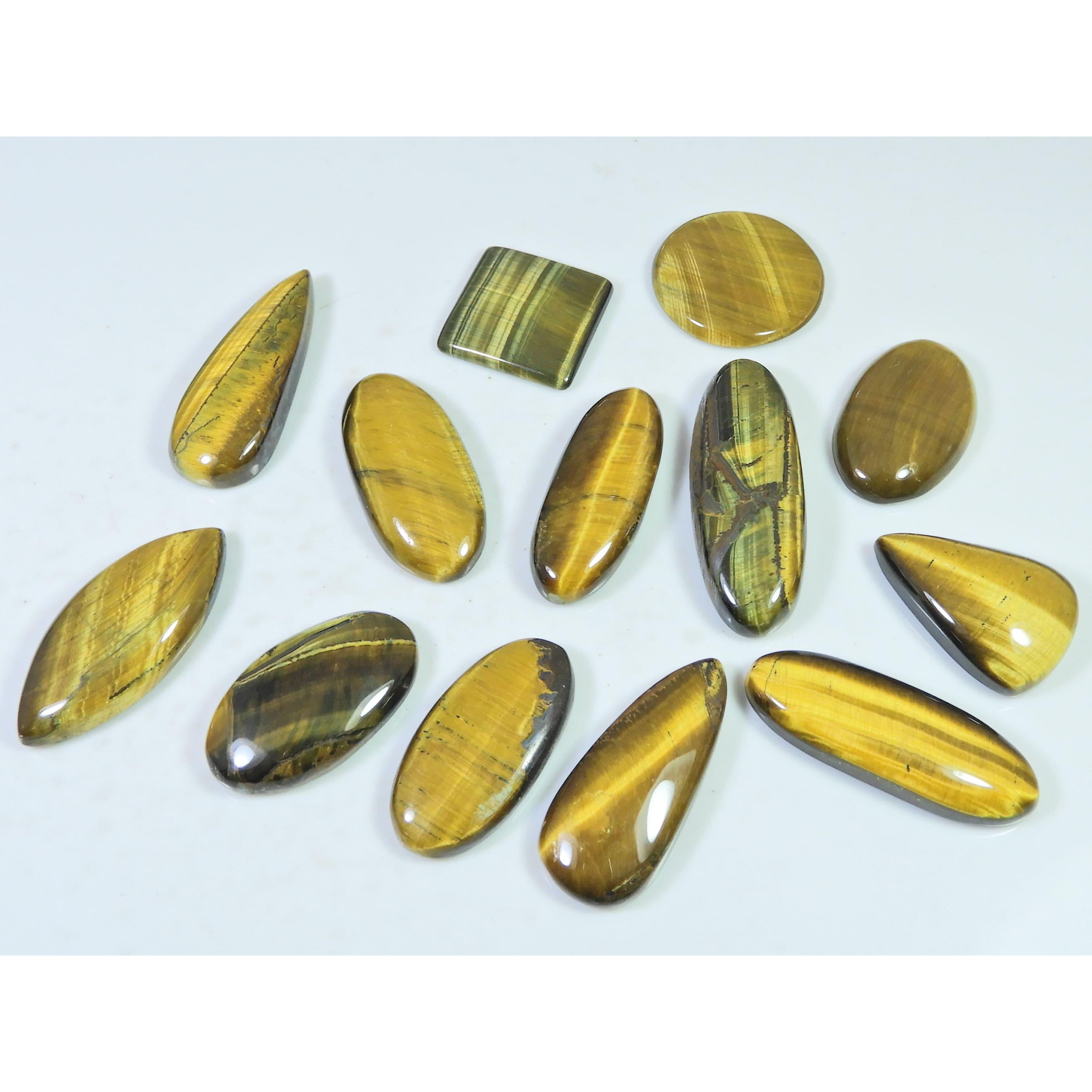 274Cts. Natural Tiger Eye Mix Cabochon Loose Gemstone 13Pcs Lot 26-37 MM C-737