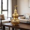 Brass Gourd Ornament GoldenBrass with Lid Engraved Statue for Living Room, Entryway, Shelf