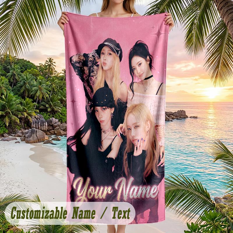 aespa Beach Towel, Personalized Custom Name Text, Quick Dry Large Absorbent Towel For Beach Pool