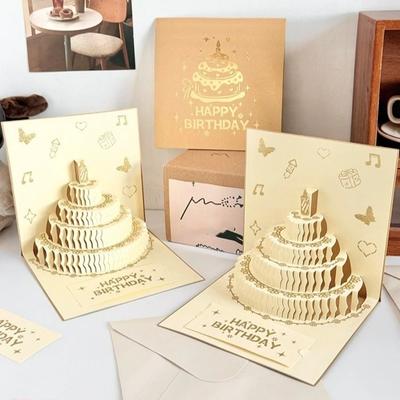 Folding 3D Birthday Card Handmade with Envelope Happy Birthday Card Colorful Postcard Pop-Up Greeting Card Birthday Party