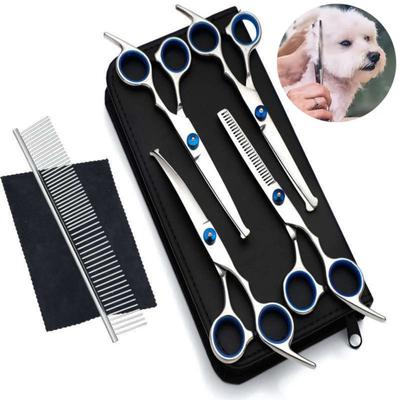 7 In 1 Dog Grooming Kit Stainless Steel Scissors Combs Pet Grooming Scissors Safety Suitable For Dog Trimming Dog Grooming Set Supplies Decor