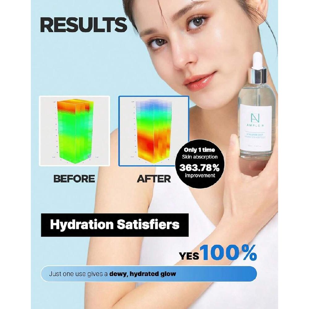 Ample:N Hyaluron Shot Hydration Serum 30ml Plumping Face Serum Ultra Hydrating Moisturizer To Reduce Wrinkles And Restore Vitality And Glow