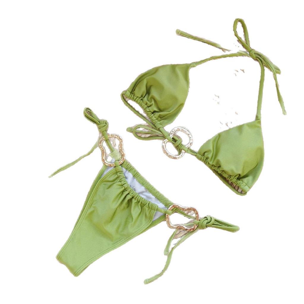 Europejski & Amerykański Damski Bikini na Sznurówki - Jednolity Kolor, Seksowne Odkryte Plecy