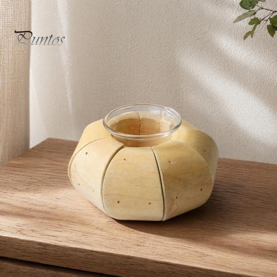 Natural Wood Candle Holder Wooden Glass Holder, Rustic Driftwood Ornament, Farmhouse Eco-friendly Tabletop Decor for Living Room Bedroom Office