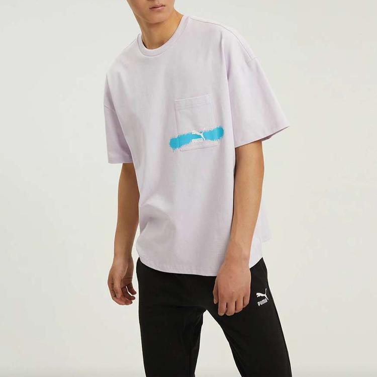 PUMA Solid Color Sports Loose Breathable Round Neck Short Sleeve T-Shirt Men Tops Pink 536087-17