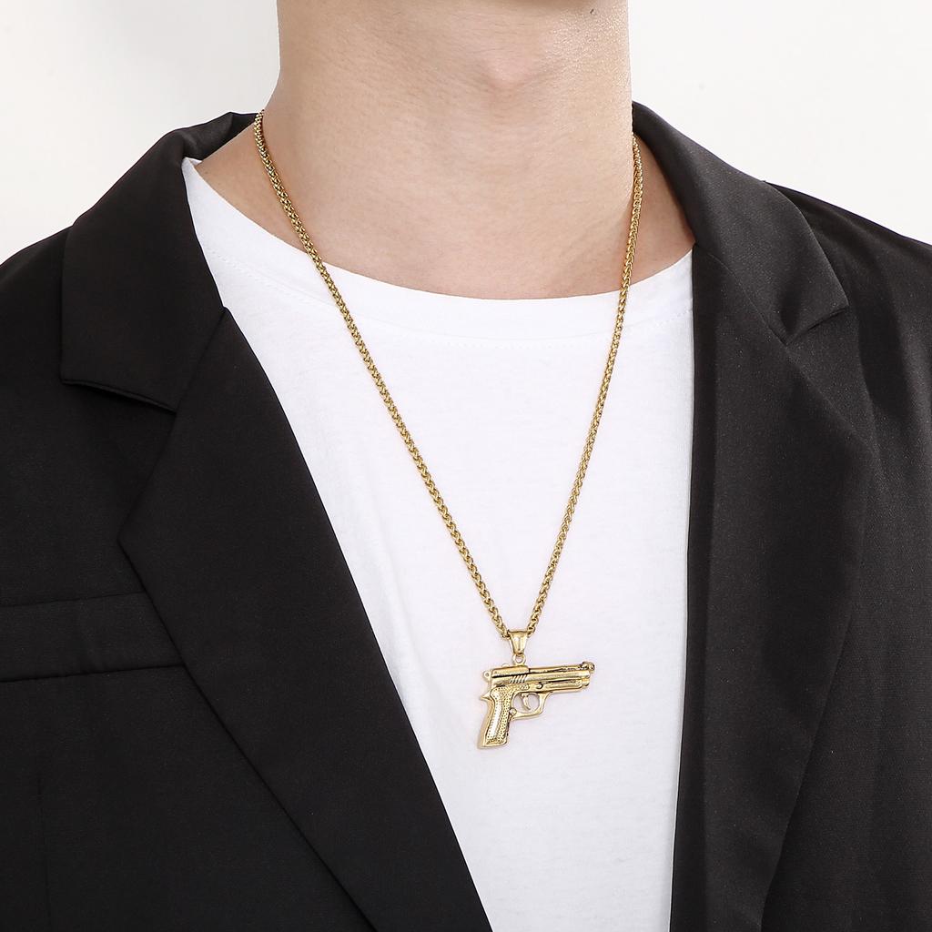 Stainless Steel Gun Charm Pendant Necklace for Men Women Chunky Power Jewelry 60cm Silver/Gold Color Metal Accessories