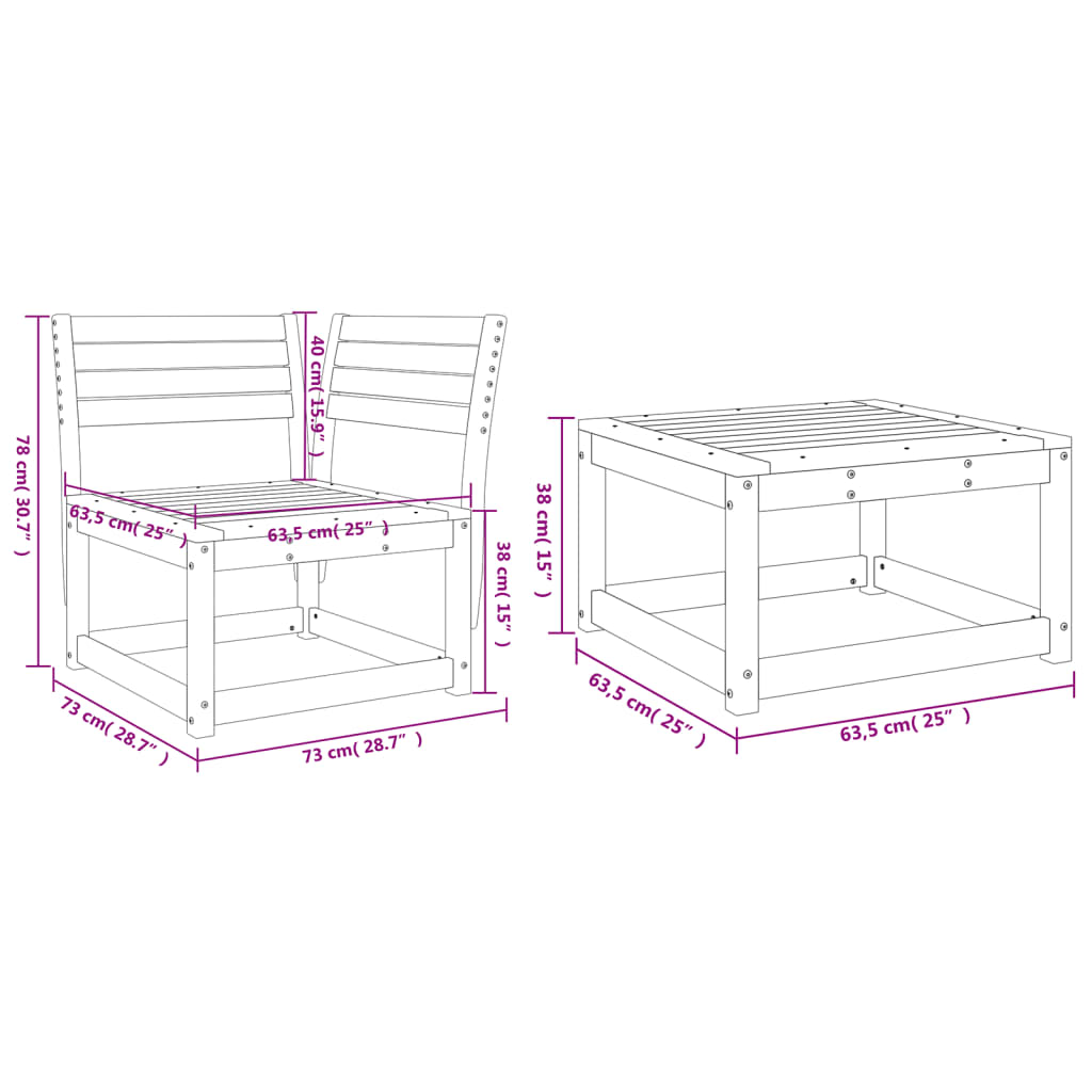 3 Piece Garden Sofa Set Solid Pine Wood