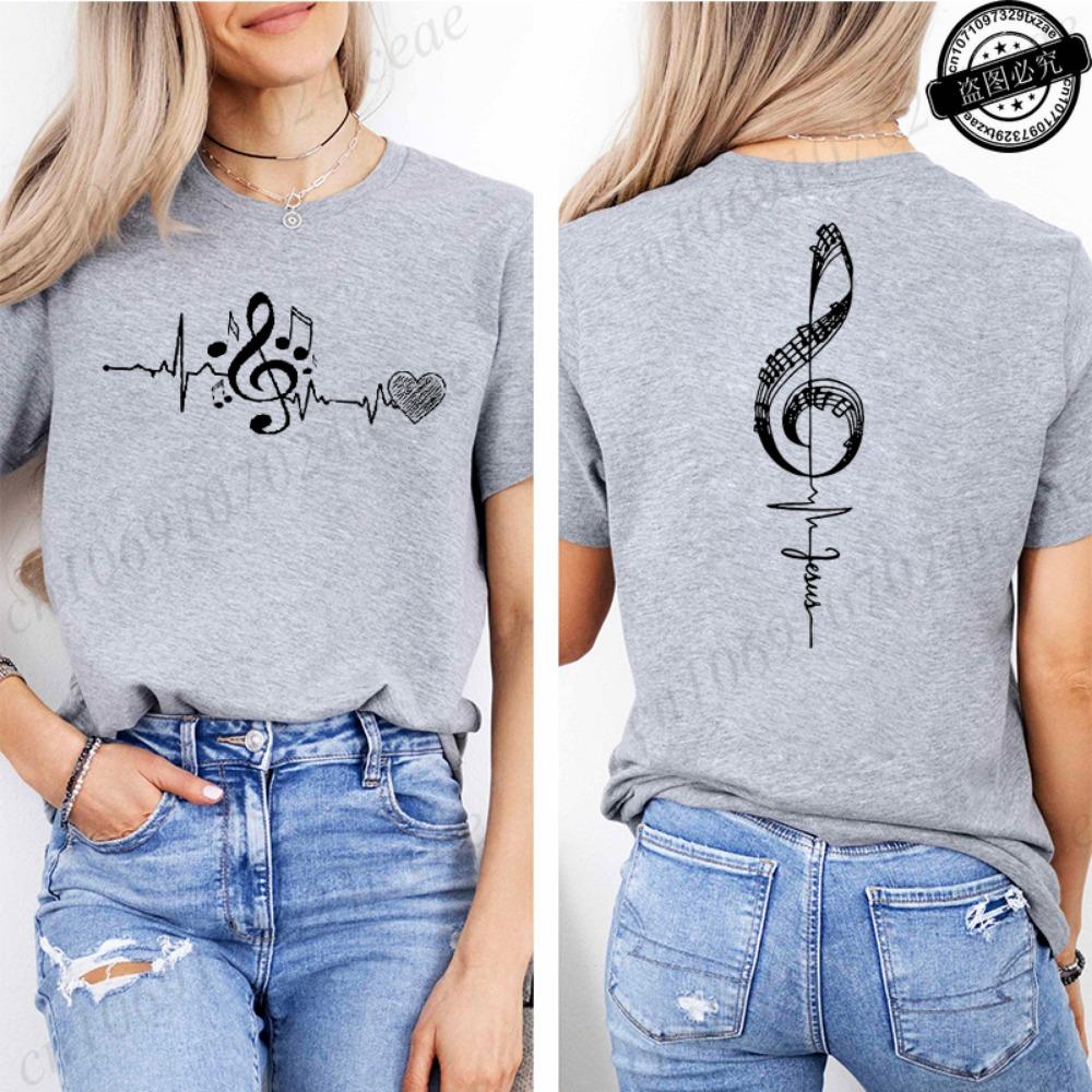 

Musical Notes Printed T-Shirt for Women,Heartbeat Music Graphic Tee Shirts Clothes,Aesthetic Women s Tee T-Shirts Musician Gift M