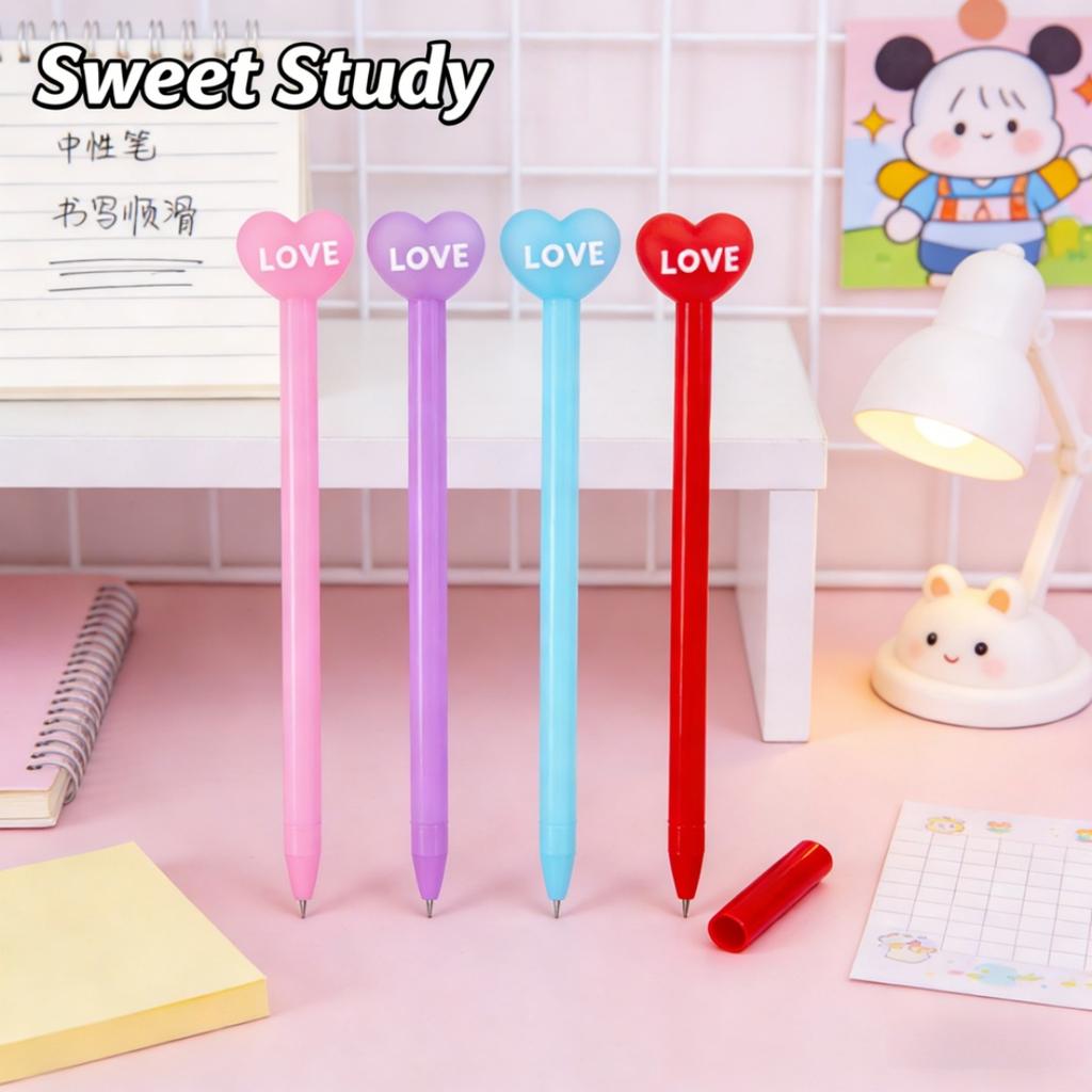 2pcs Love Heart Gel Pens 0.5mm Black Ink Romantic Valentine'S Day Gifts Smooth Writing Cute Student Stationery Wedding Favors