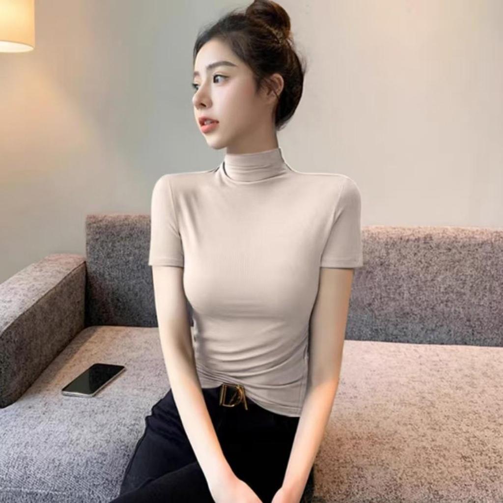 Women's Encore Red High Neck Short Sleeve Base Layer T-shirt - Summer/Autumn 2024 Fashion.