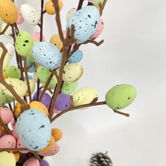 1ks/2ks rostlina velikonočních vajíček Snadná údržba Dekorativní plast Užitečné velikonoční falešné listy Větev s barevným dekorem vajíček pro domácnost