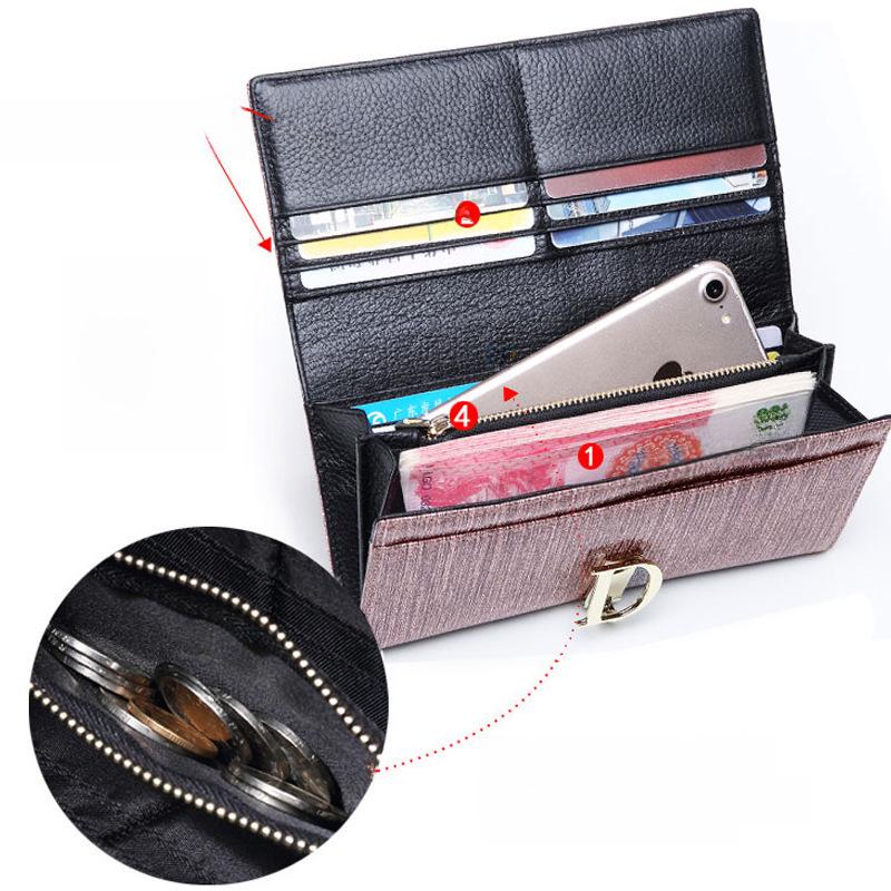 Echtes Leder Damen Langbörse - Großes Fassungsvermögen Rindsleder Europäisch & Amerikanisch Multifunktionale Schlanke Handgeldbörse