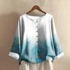 Women's Casual Long-sleeved Round-neck Retro Gradient Printed Cotton And Linen Top