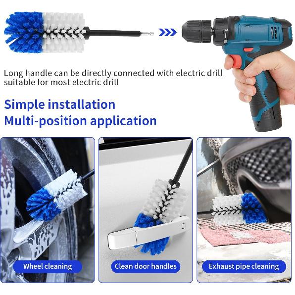 Wheel Brush, Soft Drill Wheel Cleaner Brush, Drill Brush For Car Wheel, No Scratches Highly Dense And Durable Car Wheel Brush Rim Tire Car Cleaning
