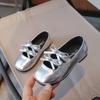 New Kids Baby Girl Children Black Gold Silver Wedding Party Princess Leather Soft Bottom Shoes Girls Bow-tie Single Shoes H08093
