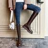 New Thicken Winter Knight Boots Women Knee High Long Square Heel Retro Motorcycle Black White Botas Mujer