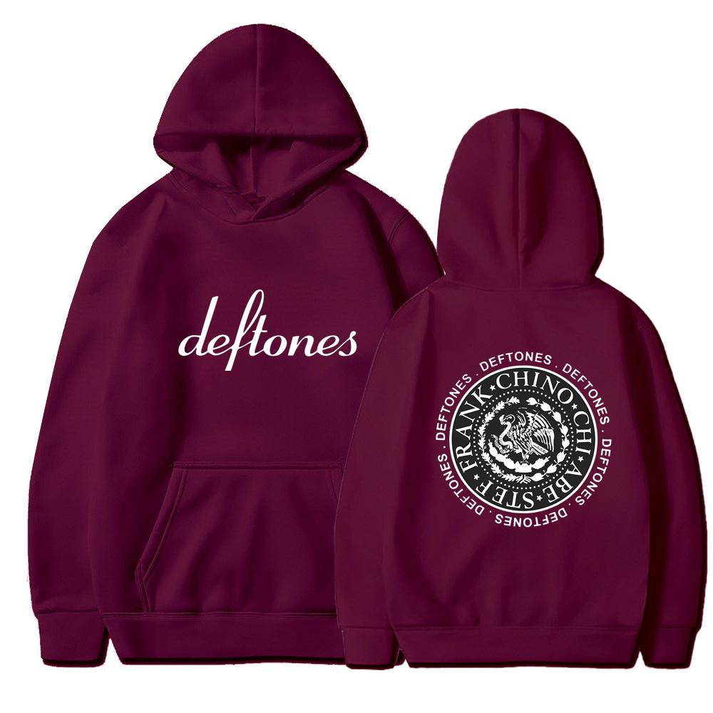 Hip Hop Rapper Printed Deftones LOGO Autumn Unisex Hooded Sweatshirt Fleece Lined Casual Pocket Hoodie for Couple Daily Streetwear Sweatshirt