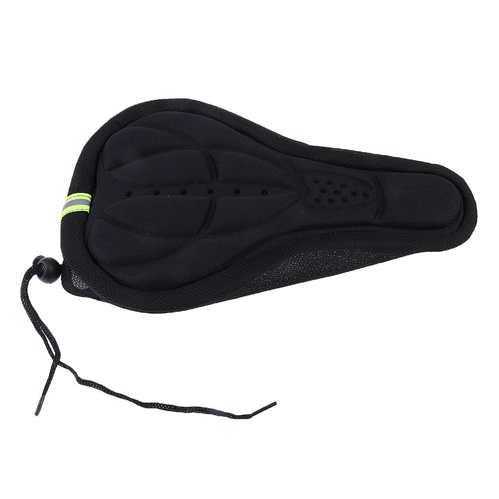 3D Saddle Cover Bike Seat Cushion with Reflective Strap Cycling Parts - Black, as described