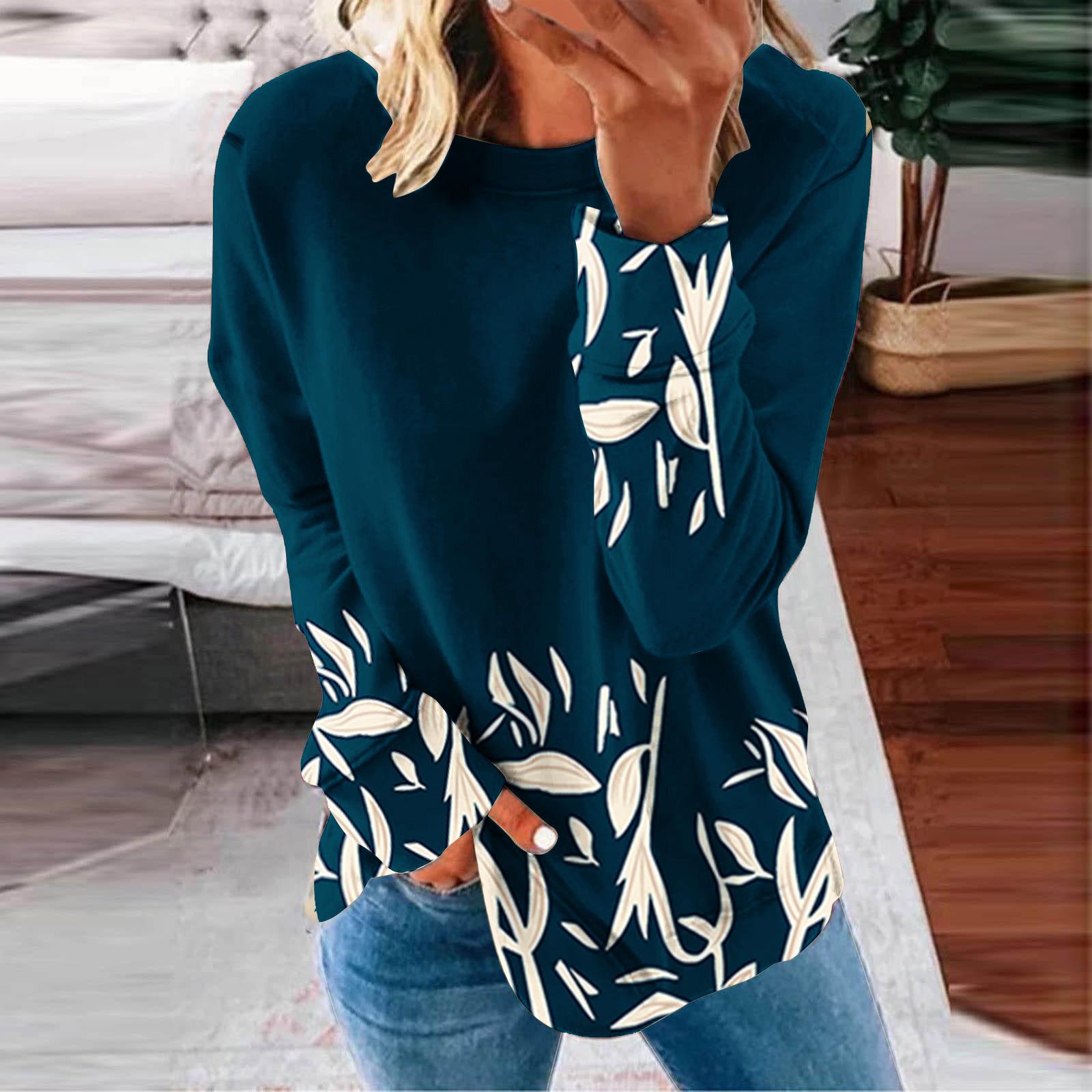 

Женский топ осень зима полосатый перо принт толстовки с длинными рукавами O-образный вырез толстовки женские повседневные цветы топы L