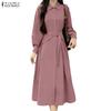 ZANZEA Women Casual Turn Down Collar Loose Long Sleeve Dress