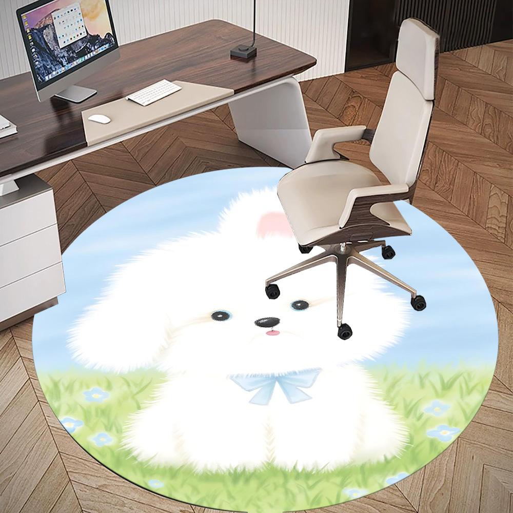 1pc Pomeranian Bow Round Chair mat office Area Rug - Non-Slip, Floor Mat for Office, Bedroom, and Indoor Decor p127161