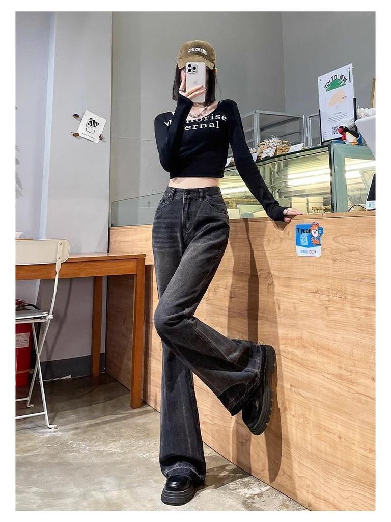 Women's Slimming Velvet Flare Jeans - Wide Leg, Horseshoe Style for 2025/26 Autumn/Winter and Spring