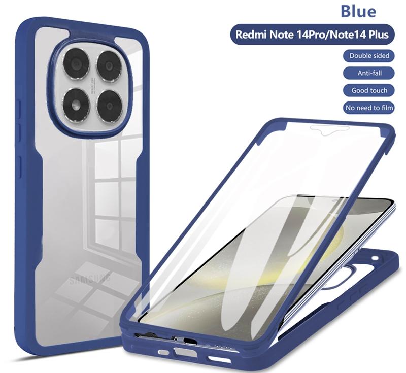 

360 Полностью Противоударный Чехол для Xiaomi Redmi Note 14 Pro 5G Pro+ Plus Чехол Прозрачная Защитная Крышка Экрана для Redmy Note14 5G Capa Redmi Note 14 5G синий