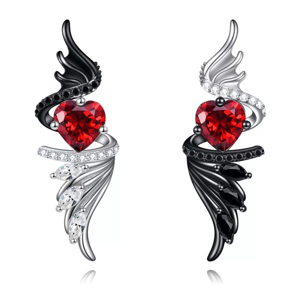 Neue Schwarz-Weiß-Farbe Herz Engel Teufel Flügel Anhänger Halskette Ohrringe Einzigartiger Mode Gothic Valentinstag Schmuck Geschenk