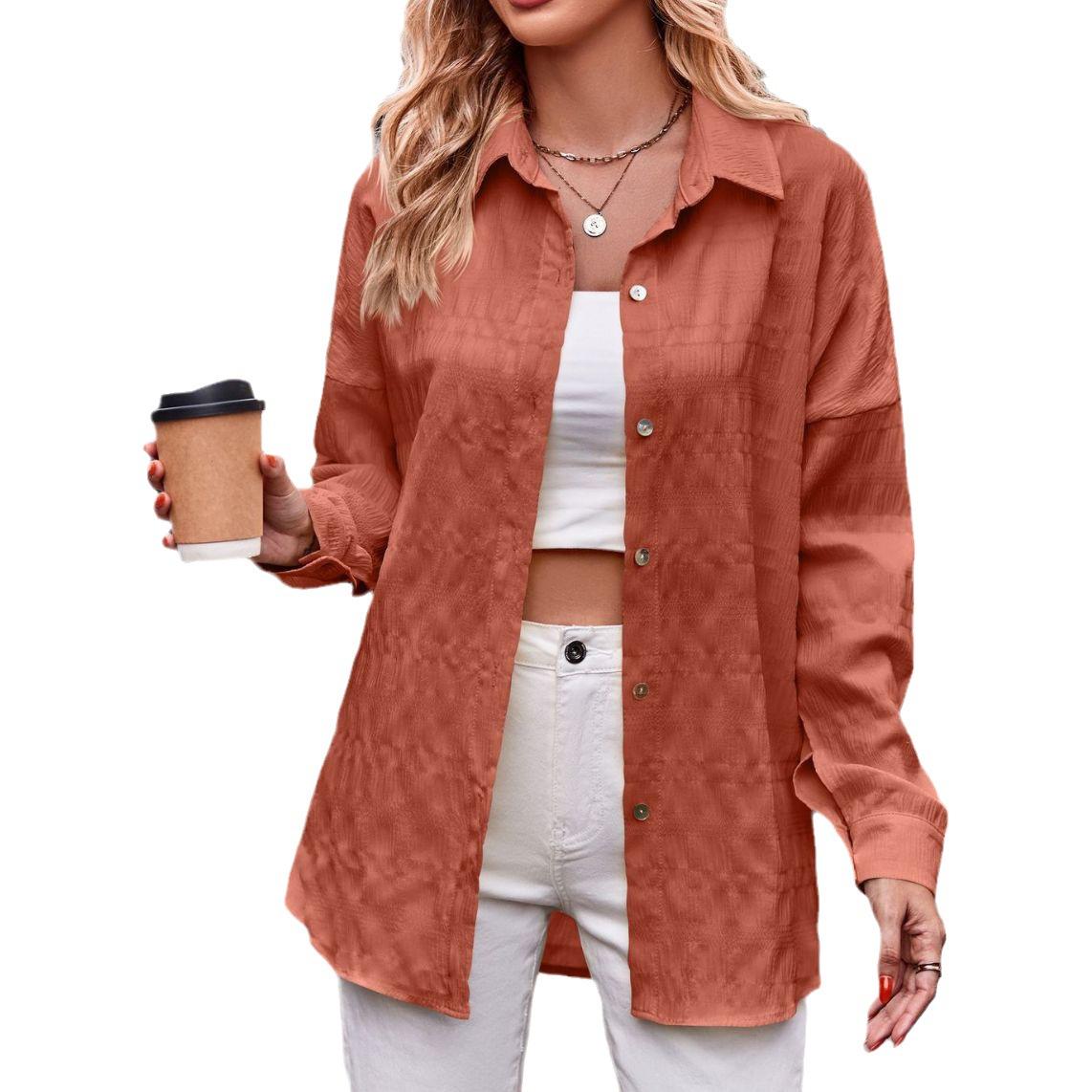 

JKASHDK Женские модные повседневные осенне-зимние блузки и рубашки поло с длинным рукавом и воротником-поло XXL