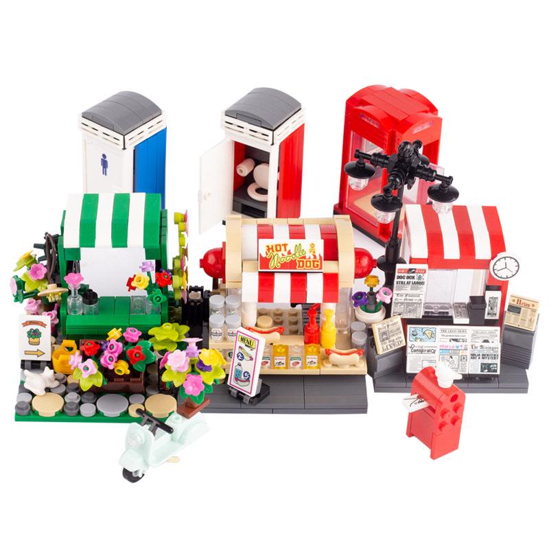 Mini-Stadtbausteine – Tragbare Toilette Straßenszene Telefonzelle Zeitungskiosk Blumenladen DIY Spaß Pädagogisches Geschenk