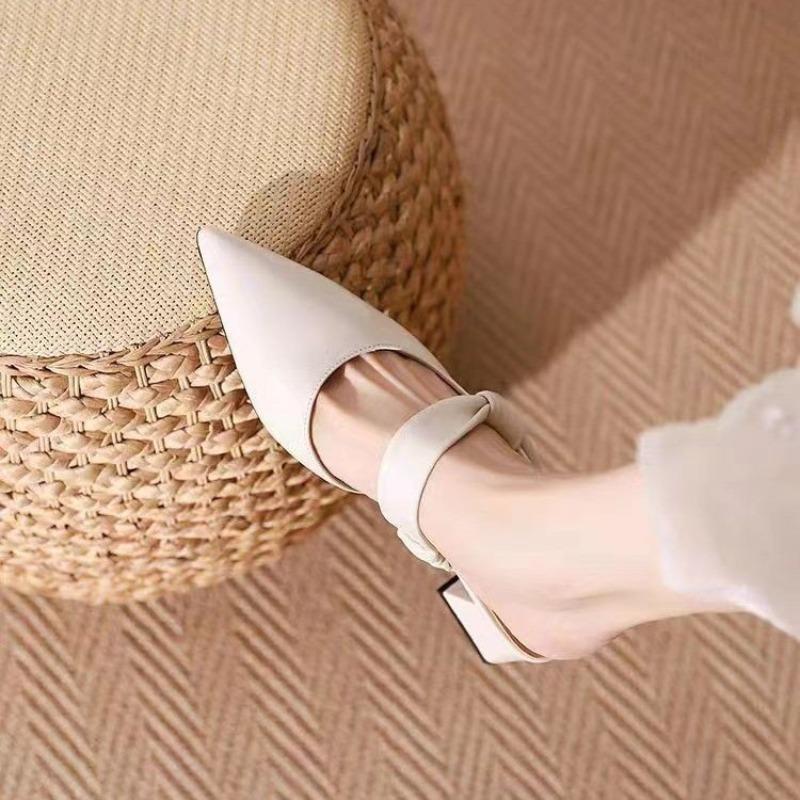 Bag Pointed and Half-dragged Women's Xia New Temperament Pointed Toe Shallow Mouth One-belt Block Heel Kitten Heel Shoes