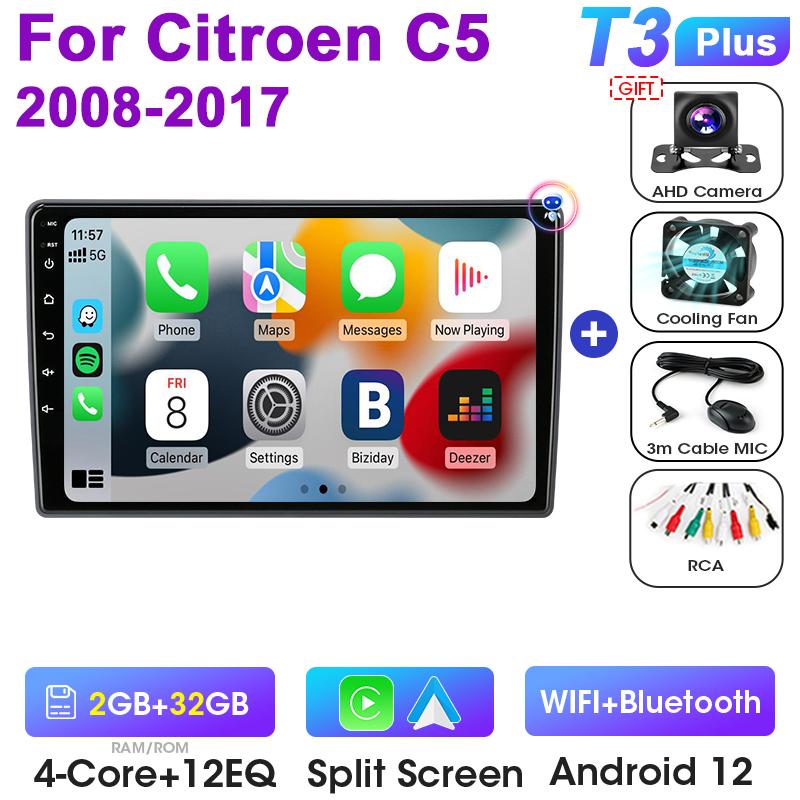 2 Din Android 12 Car Radio For Citroen C5 2008 - 2017 Multimedia Video Player GPS Navigation Stereo 4G WIFI Carplay Auto RDS DVD