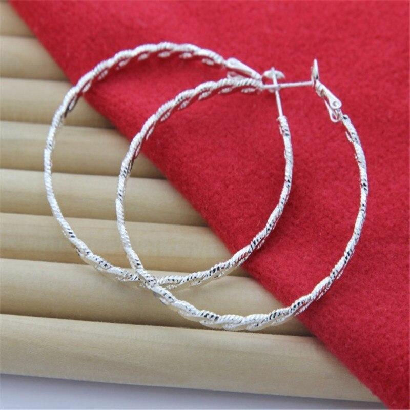 925 Sterling Silver Earrings Fashion Wave Pattern Big Earrings 5cm For Women 'S Wedding Jewelry Gifts