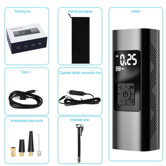 12V Portable Air Compressor 150PSI Rechargeable Mini Electric Tire Inflator Digital Pressure Gauge