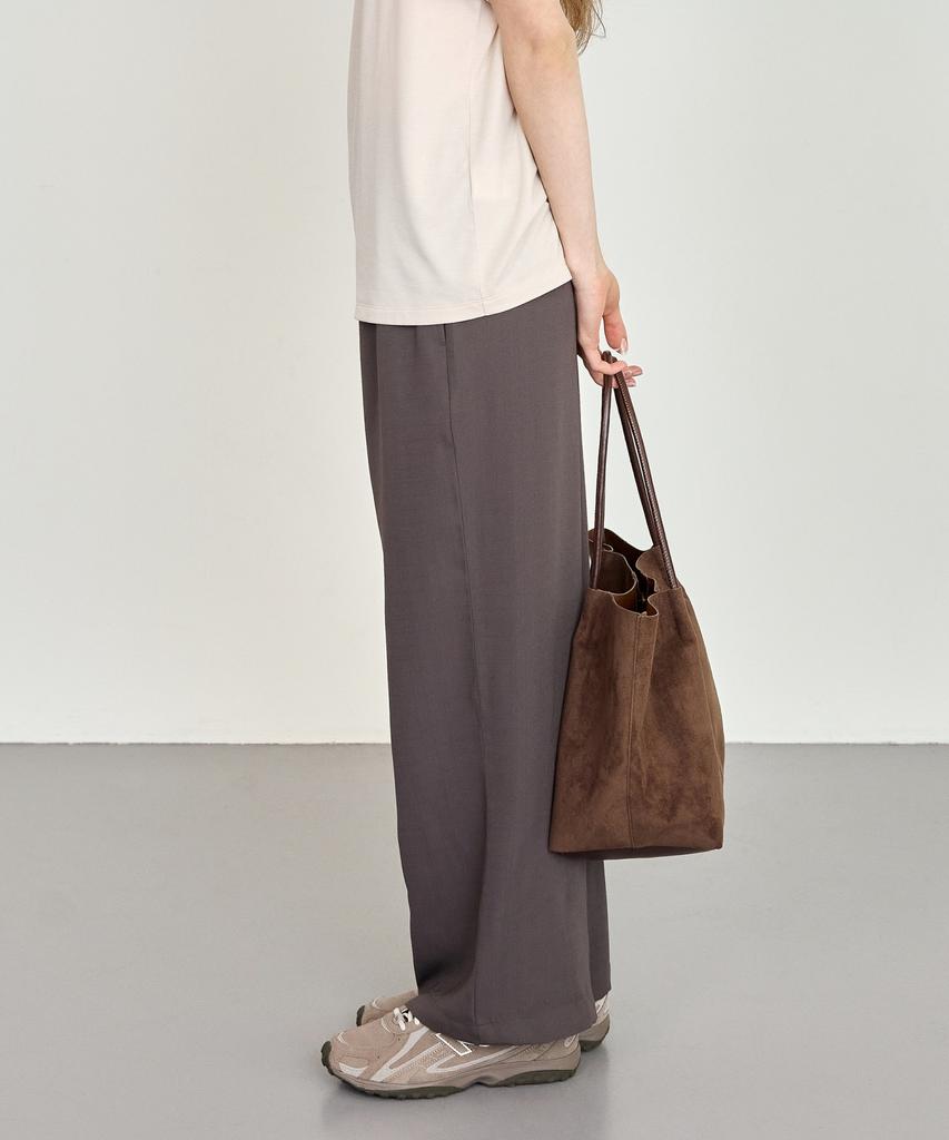 BASIC HOUSE Women'S Breathable Elastic Waist Wide Pants Melange Brown