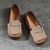 Johnature Loafer aus echtem Leder mit quadratischer Zehenpartie und weicher Sohle, flache Schuhe, Retro-Schlupfschuhe in Mischfarben für Damen