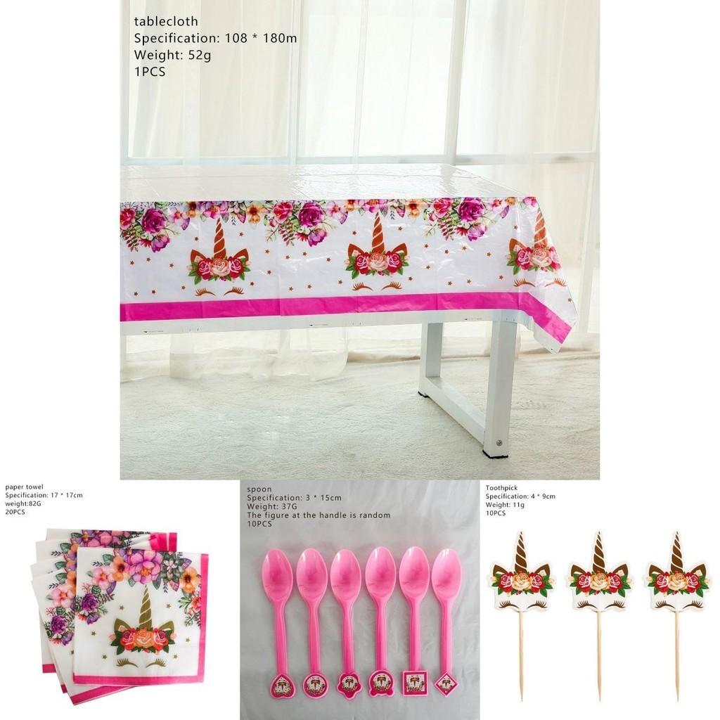 Wreath Unicorn Kids Birthday Party Supplies Colorful Tableware Plates Cup And Forks