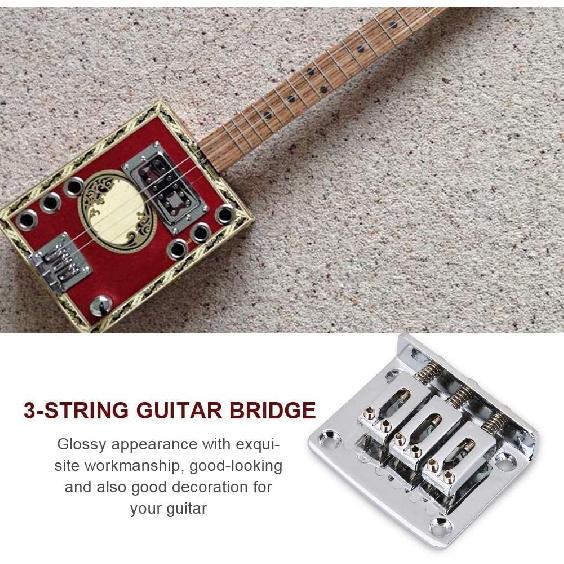 Adjustable 3 String Guitar Hard-tail Tailpiece Bridge for Cigar Box Electric Guitar Parts Replacement Chrome