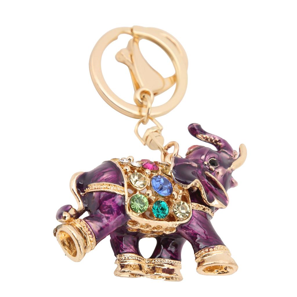 Keychain Exquisite RhinestoneEncrusted Elephant Car Bag Pendant for Girl Birthday Gift(Purple )