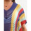 Plus Size Women's Color Contrast Patchwork Woven Hollow Beach Bikini Smock Dress Lace Up