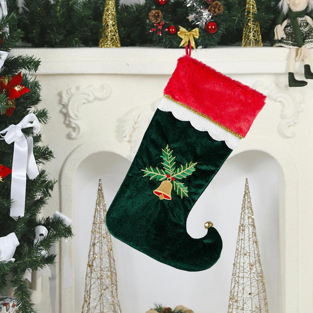 Christmas socks gift bag velvet embroidered elf legs Christmas stockings gift bag fireplace stairs Christmas decoration