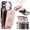 Crossbody 2 In 1 Magnetic Zipper Cards Solt Leather Wallet Case For iPhone 17 Pro Max 16 Plus 15 14 13 12 11 Long Lanyard Cover