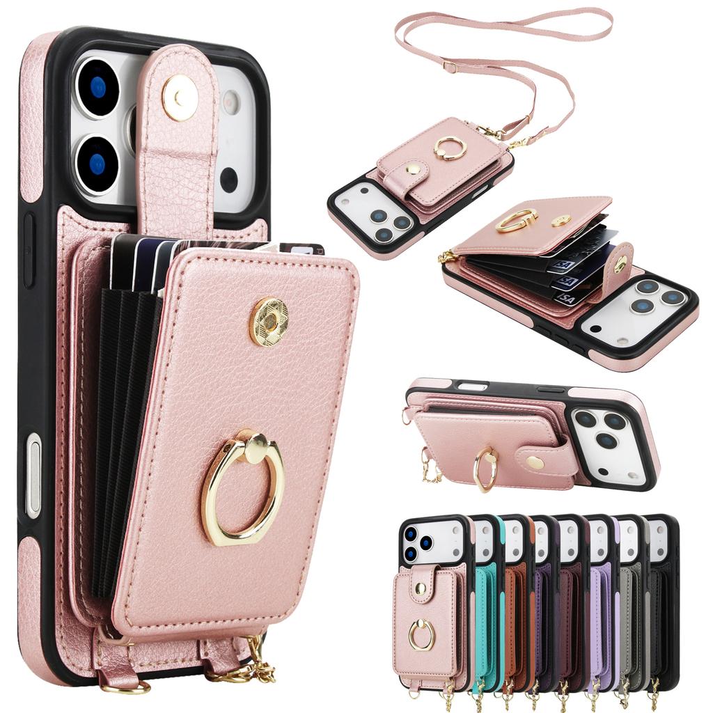 Crossbody 2 In 1 Magnetic Zipper Cards Solt Leather Wallet Case For iPhone 17 Pro Max 16 Plus 15 14 13 12 11 Long Lanyard Cover