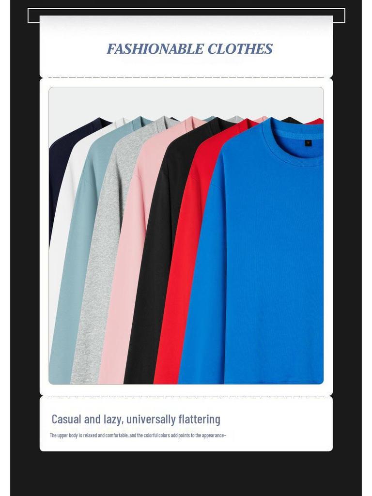 Herenkatoenen sweatshirt met ronde hals: Lente/Herfst Losse Pasvorm, Grote Maten, Effen Kleur, Sportkleding voor Koppels, T-shirt Jas met Lange Mouwen en Logo.