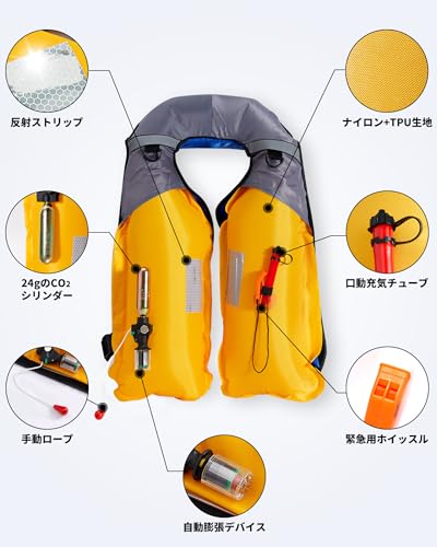 Owntop Automatic Inflatable Life Jacket with Pocket and Transparent Visibility Window, Shoulder Vest Style, Lightweight, for Adults, Fishing and Marin