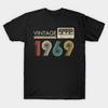Men Black Print T-shirt Vintage 1969 Limited Edition Cassette No-Cut Transfer Paper Print Cotton Tshirt