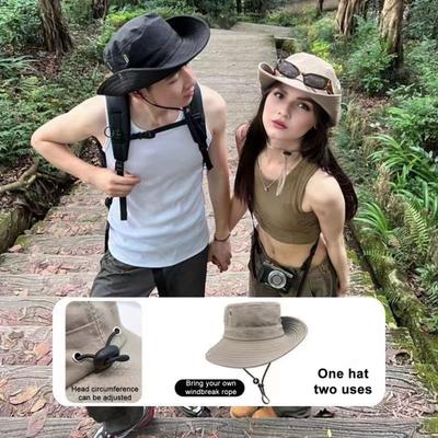 Fishing Hat Adjustable Drawstring Wide Brim Sun Protection Hat Breathable Quick-Drying Men Fisherman Hat